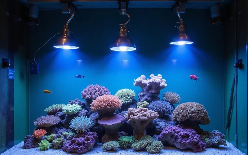 Kessil A360X pendant lights over a mixed reef display