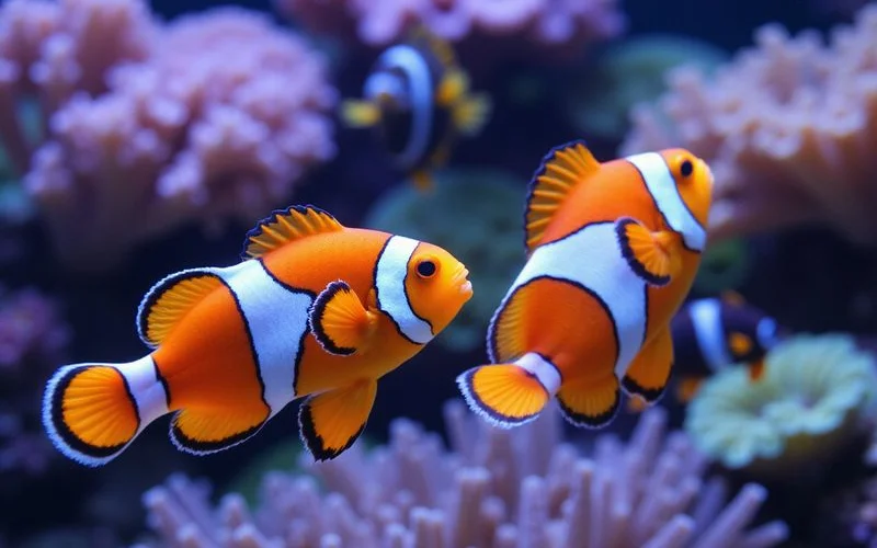 Pair of ocellaris clowns in a balanced 90-gallon community reef tank