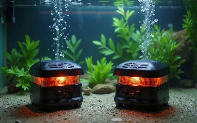 Dual heater setup for redundancy in a larger aquarium