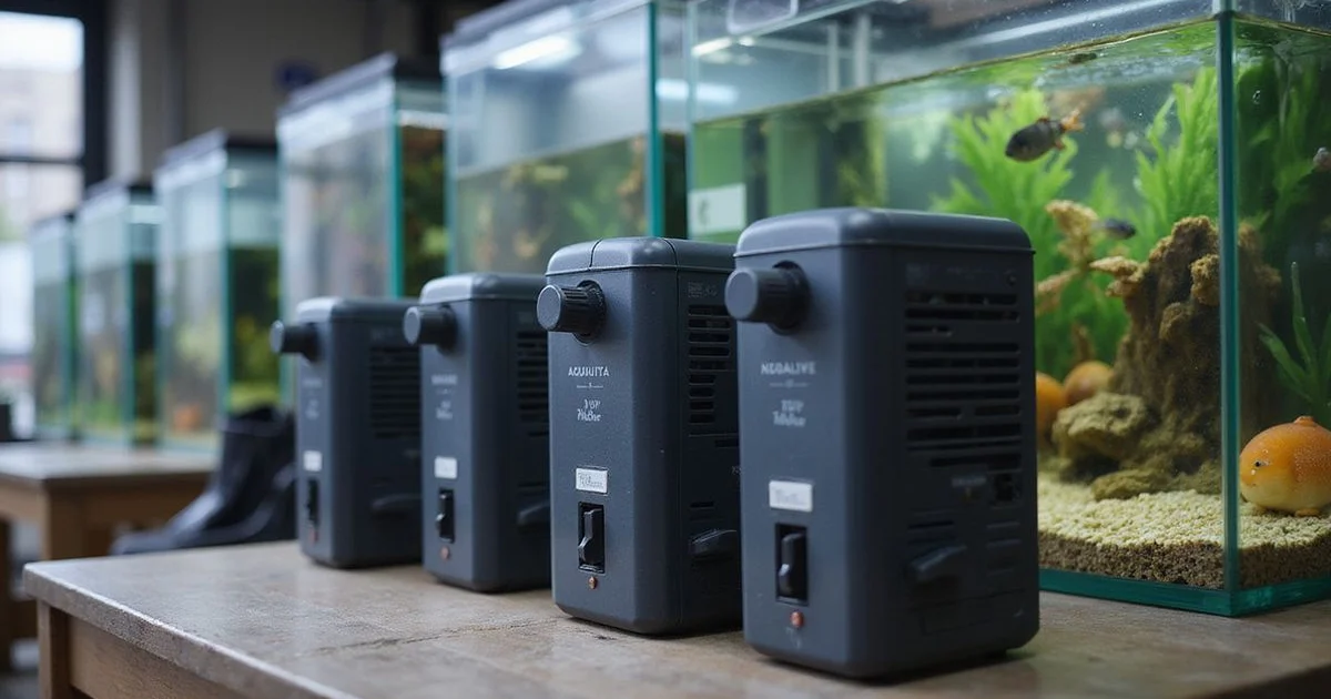 Adjustable aquarium heaters from Eheim, Cobalt, and Fluval arranged on counter