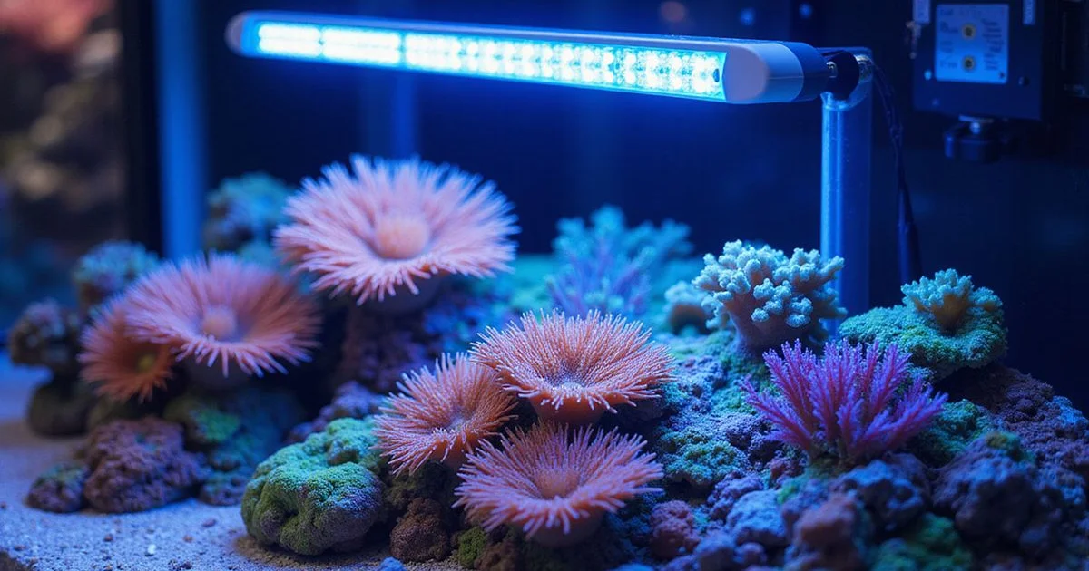 AI Hydra 32 reef light over an SPS-dominant display tank